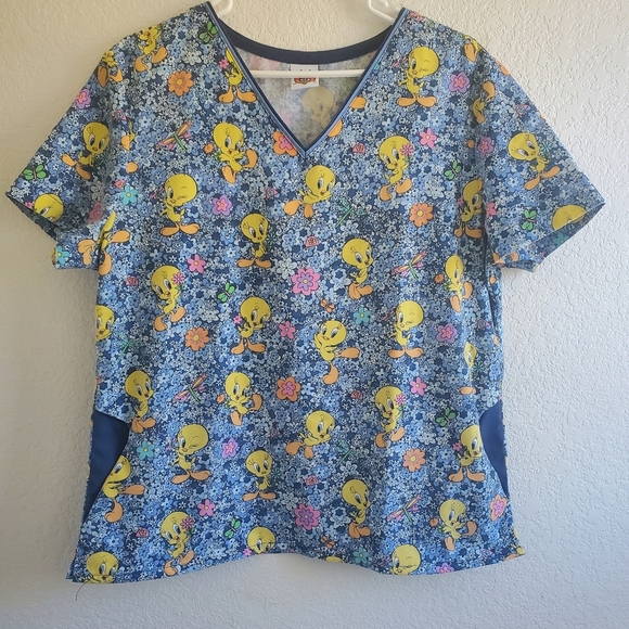 Warner Bros. Tops - Looney Tunes Scrub Top Tweety Bird Blue Size Appx. Medium Pediatric School Nurse